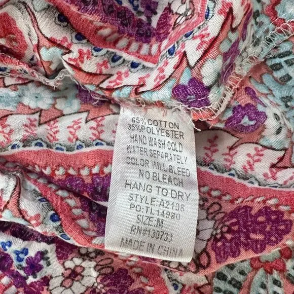 Umgee Tunic Top Womens Medium Boho Floral Long Sleeve Flowy Blouse - Picture 6 of 6